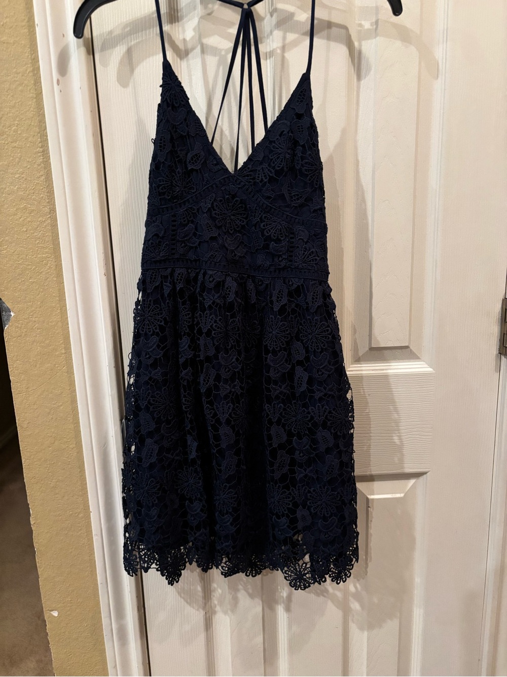 Hollister Navy Floral Lace Spaghetti-Strap Mini Dress